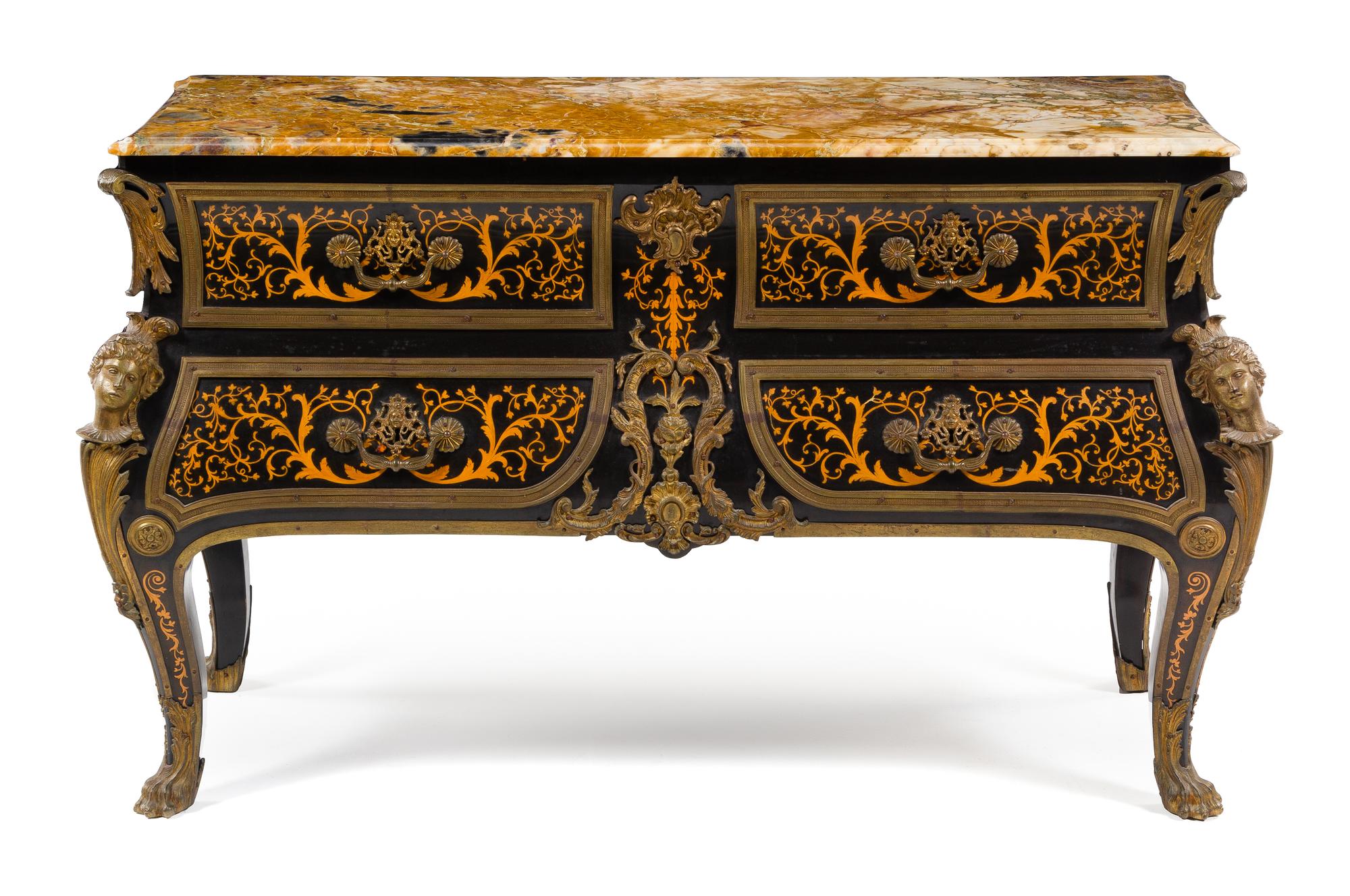 A Louis XV Style Gilt Metal Mounted Marquetry Commode Height 32 1/2 x width 56 x depth 25 1/4 inches. — MID-20TH CENTURY