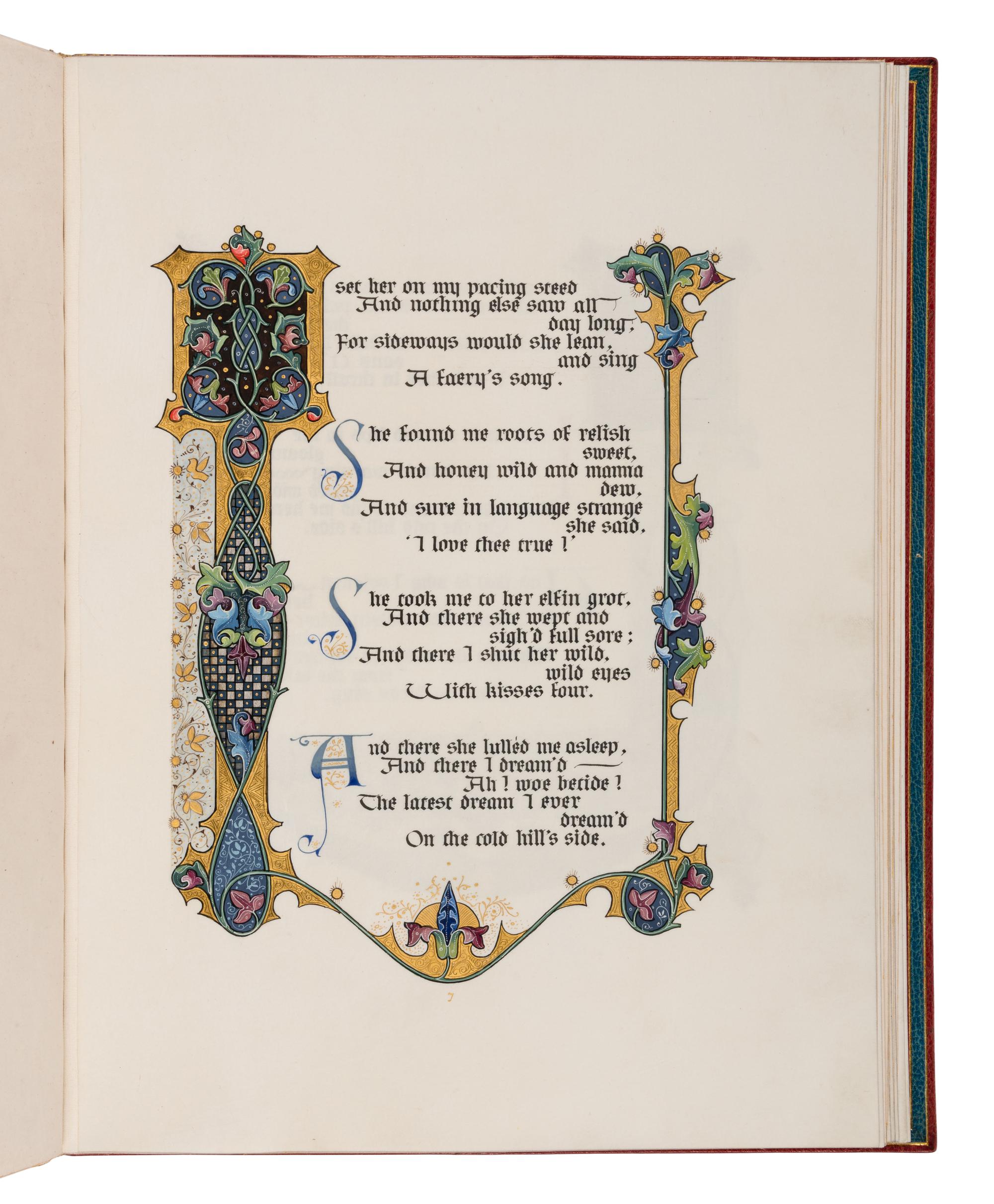 SANGORSKI, Alberto, calligrapher and illuminator. -- KEATS, John (1795-1821). "La Belle Dame sans Merci" -- "Ode on a Grecian Urn" -- "Ode to Psyche." London, 1928.