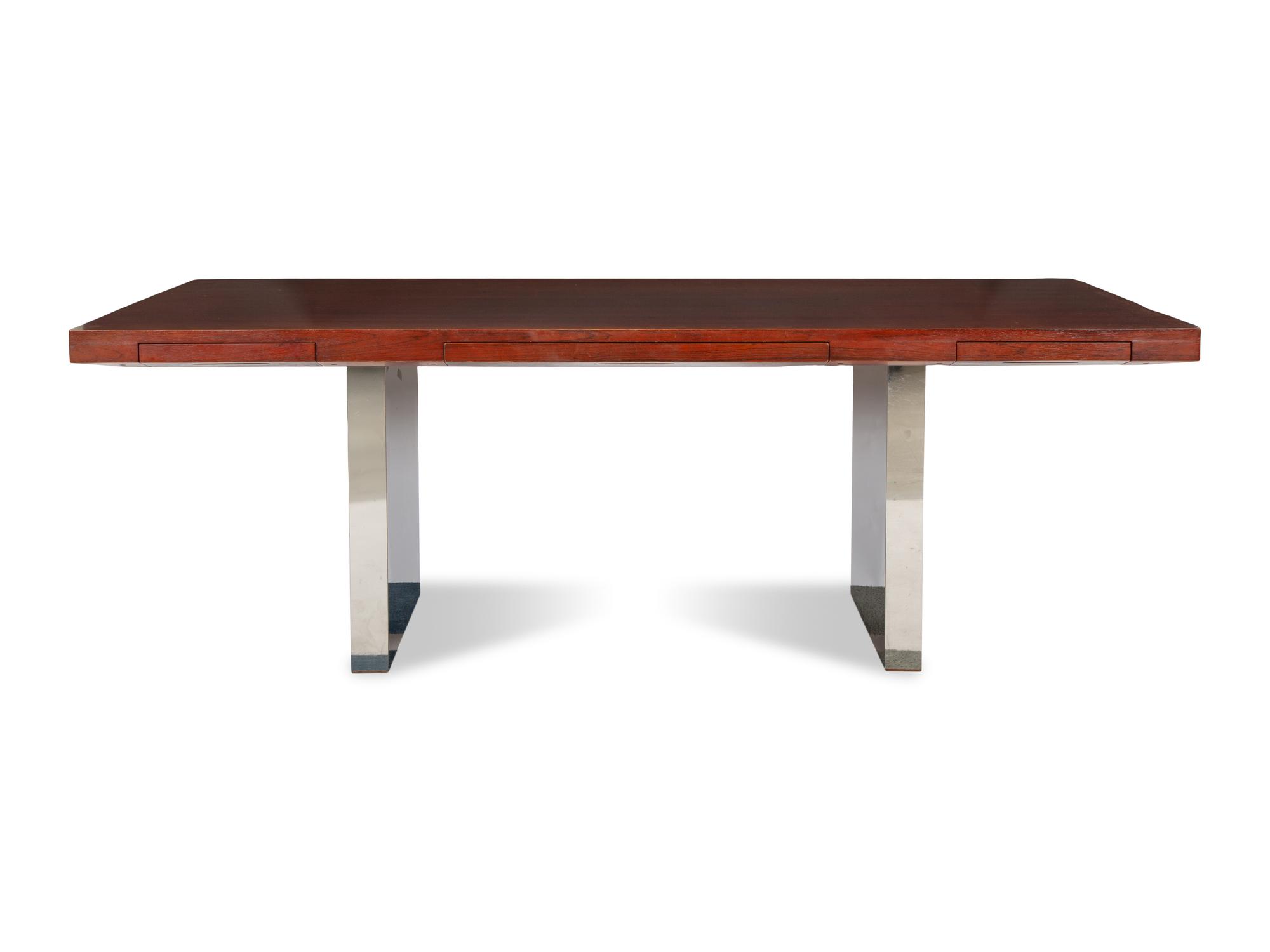 An Edward Wormley For Dunbar Rosewood and Polished Steel Model #4412 Executive Desk