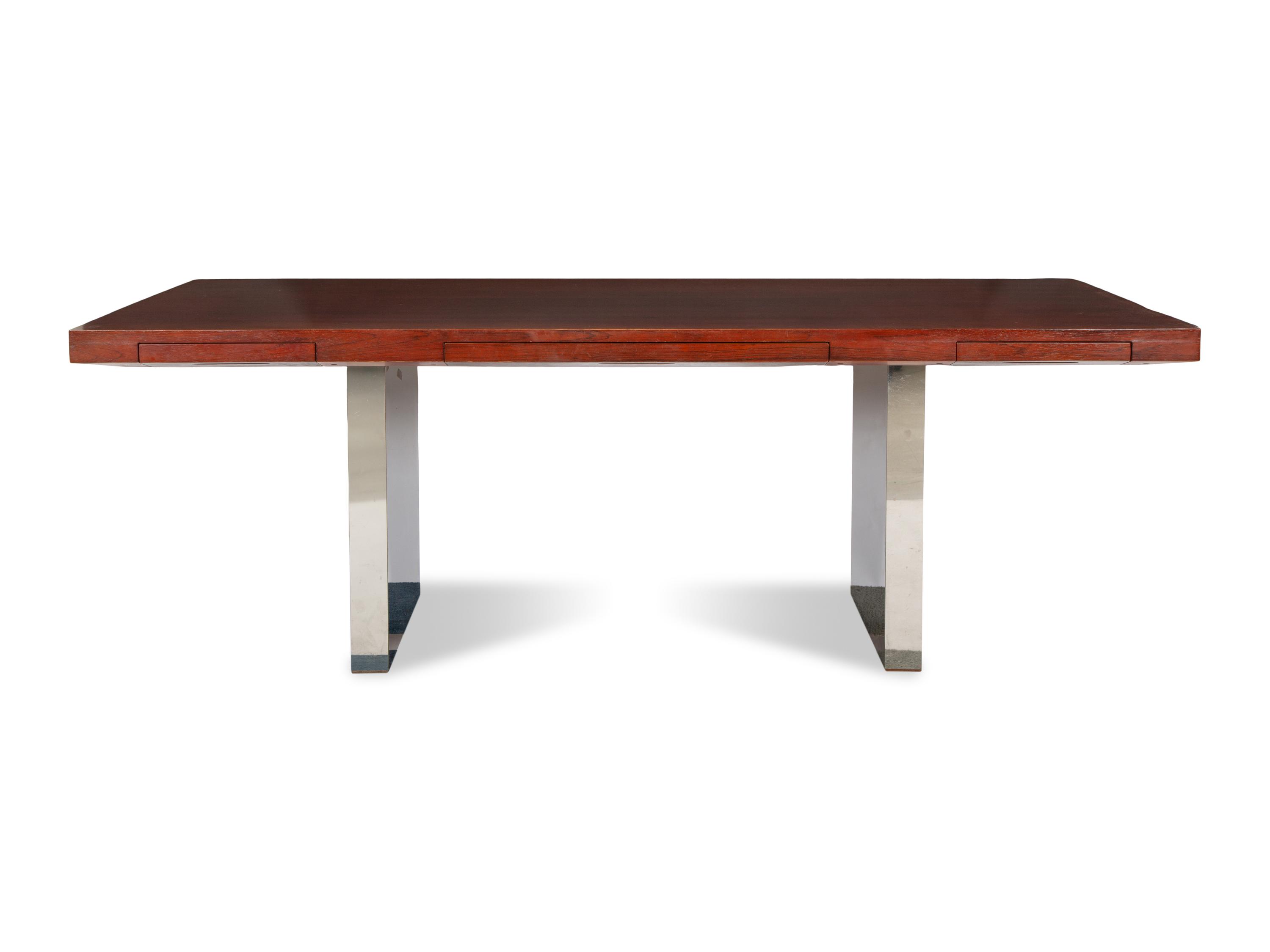 An Edward Wormley For Dunbar Rosewood and Polished Steel Model #4412 Executive Desk