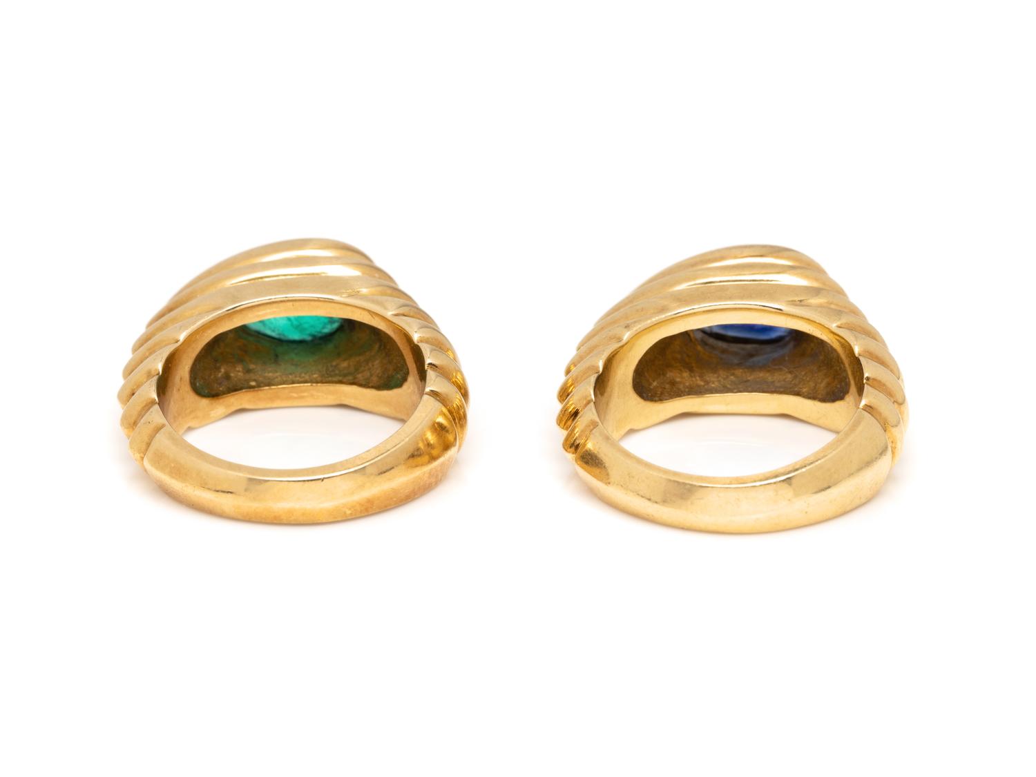 NIVA, PAIR OF SAPPHIRE AND EMERALD RINGS