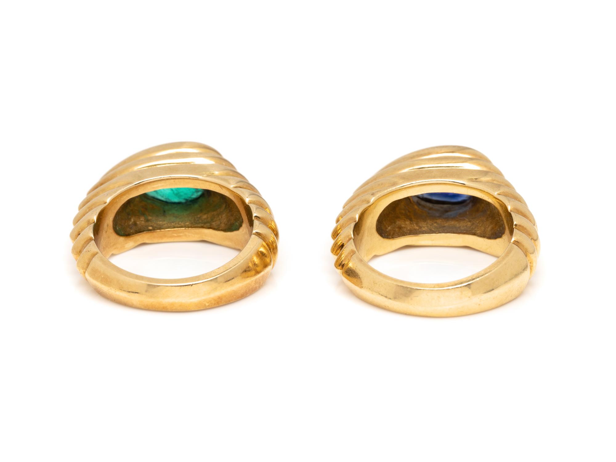 NIVA, PAIR OF SAPPHIRE AND EMERALD RINGS