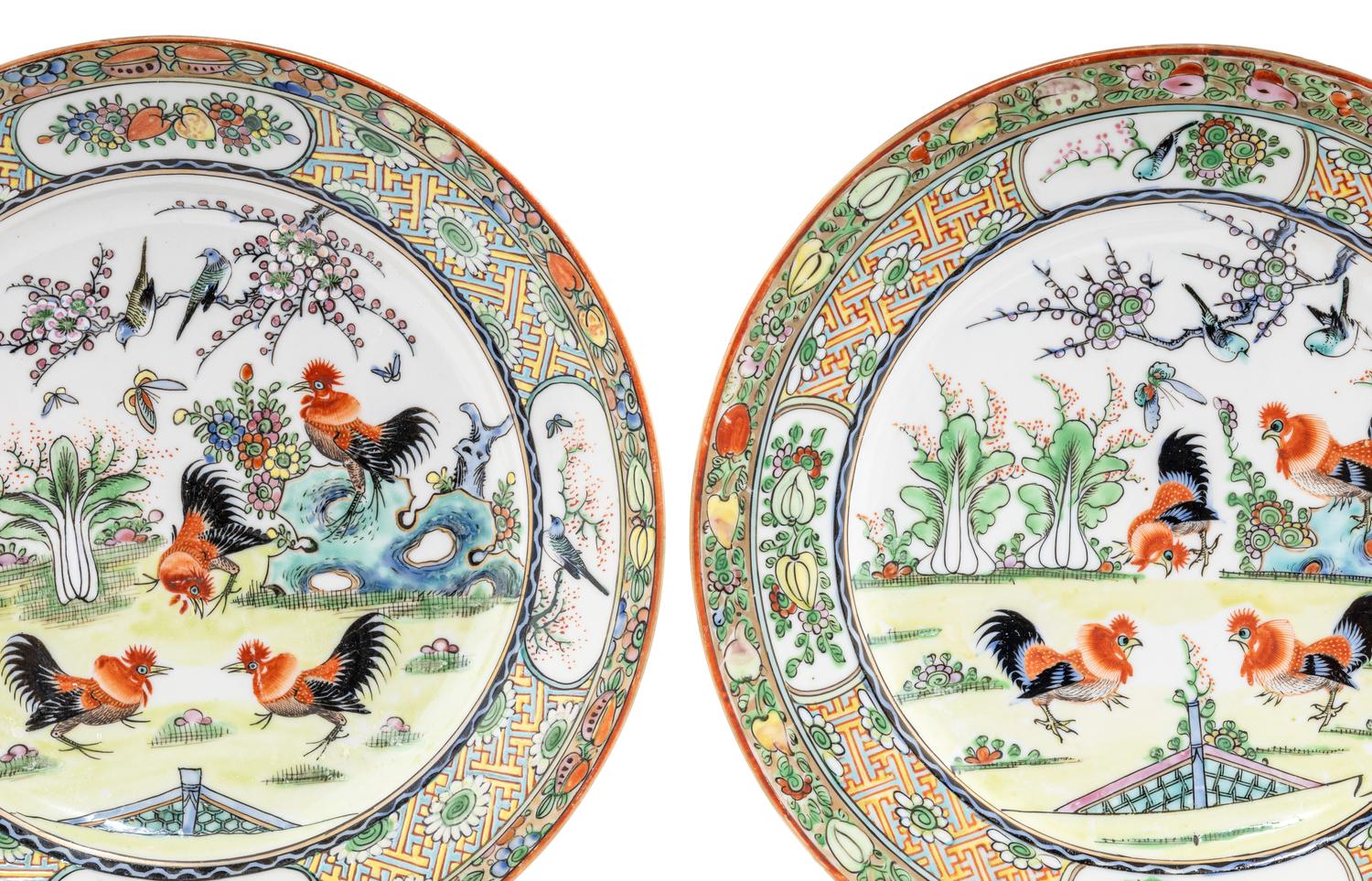 Five Chinese Export Famille Rose Porcelain Plates