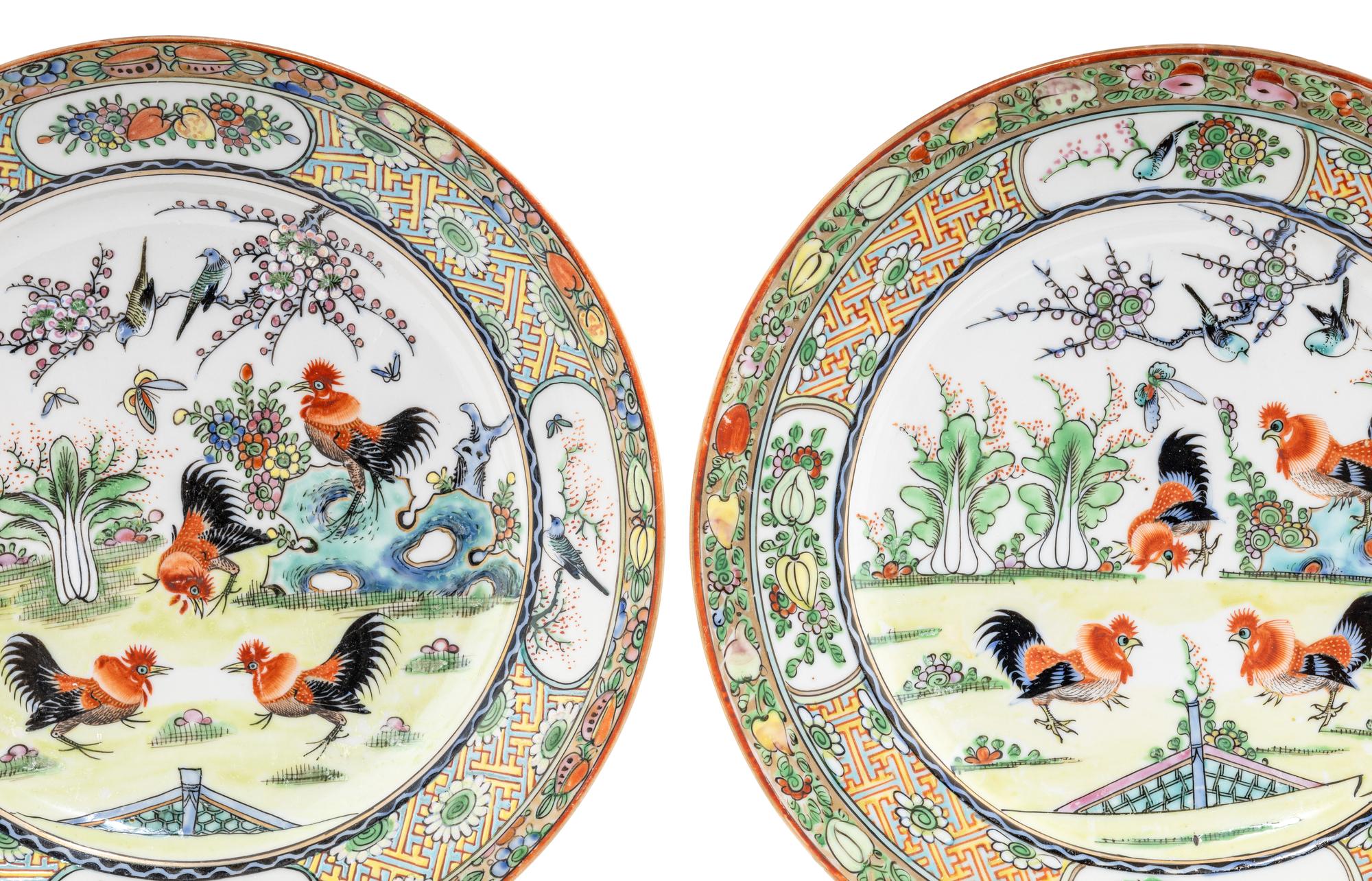 Five Chinese Export Famille Rose Porcelain Plates