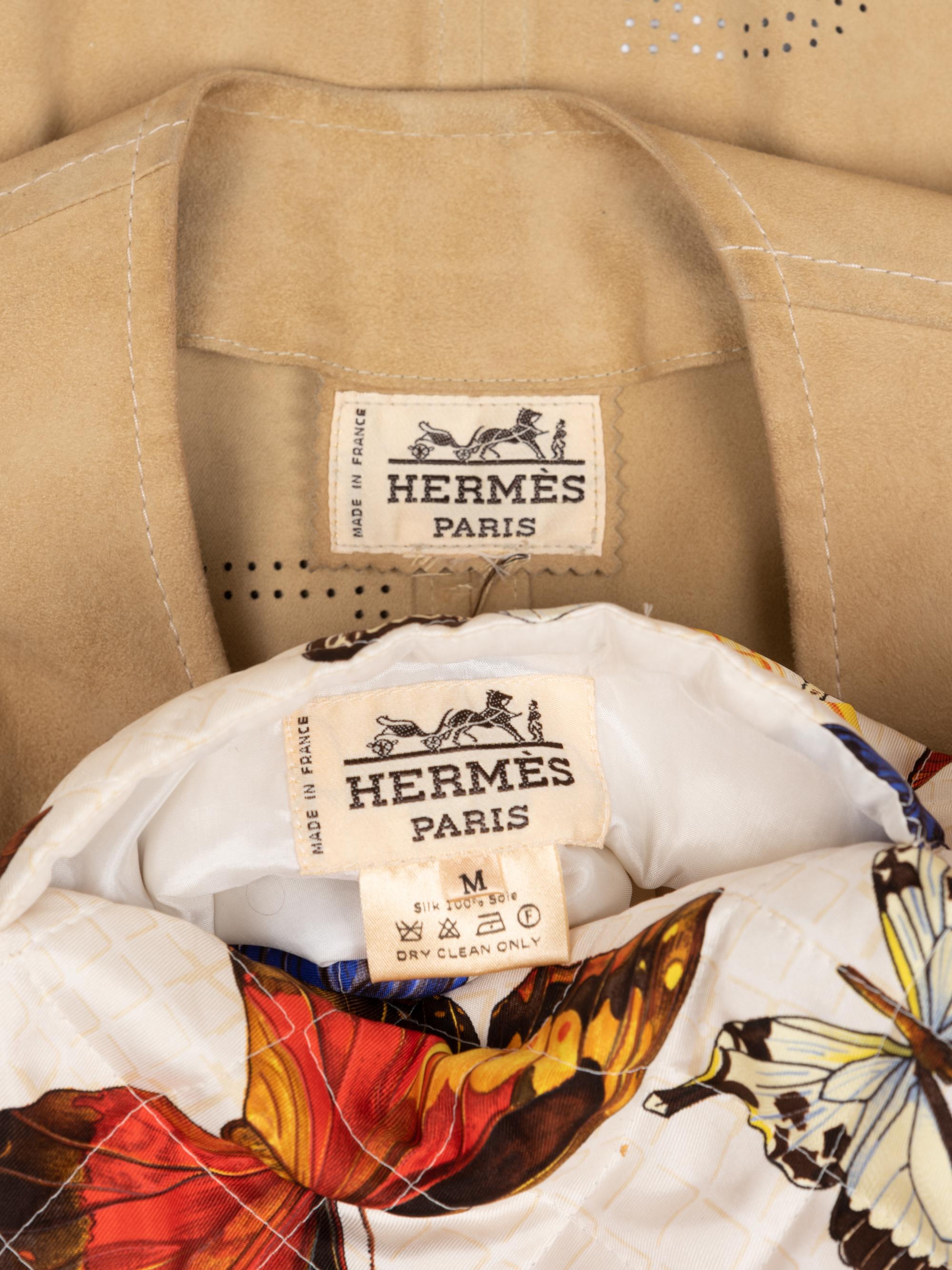 Two Hermès Jackets: One Printed Butterfly and One Suede, 1980-90s