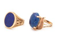 A Collection of 14 Karat Yellow Gold and Lapis Lazuli Rings,