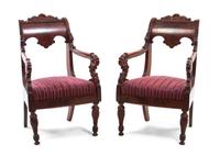 A Pair of Russian Empire Mahogany Armchairs, Height 38 3/4 inches.