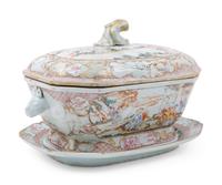 A Chinese Export Famille Rose Porcelain Covered Tureen and Underplate