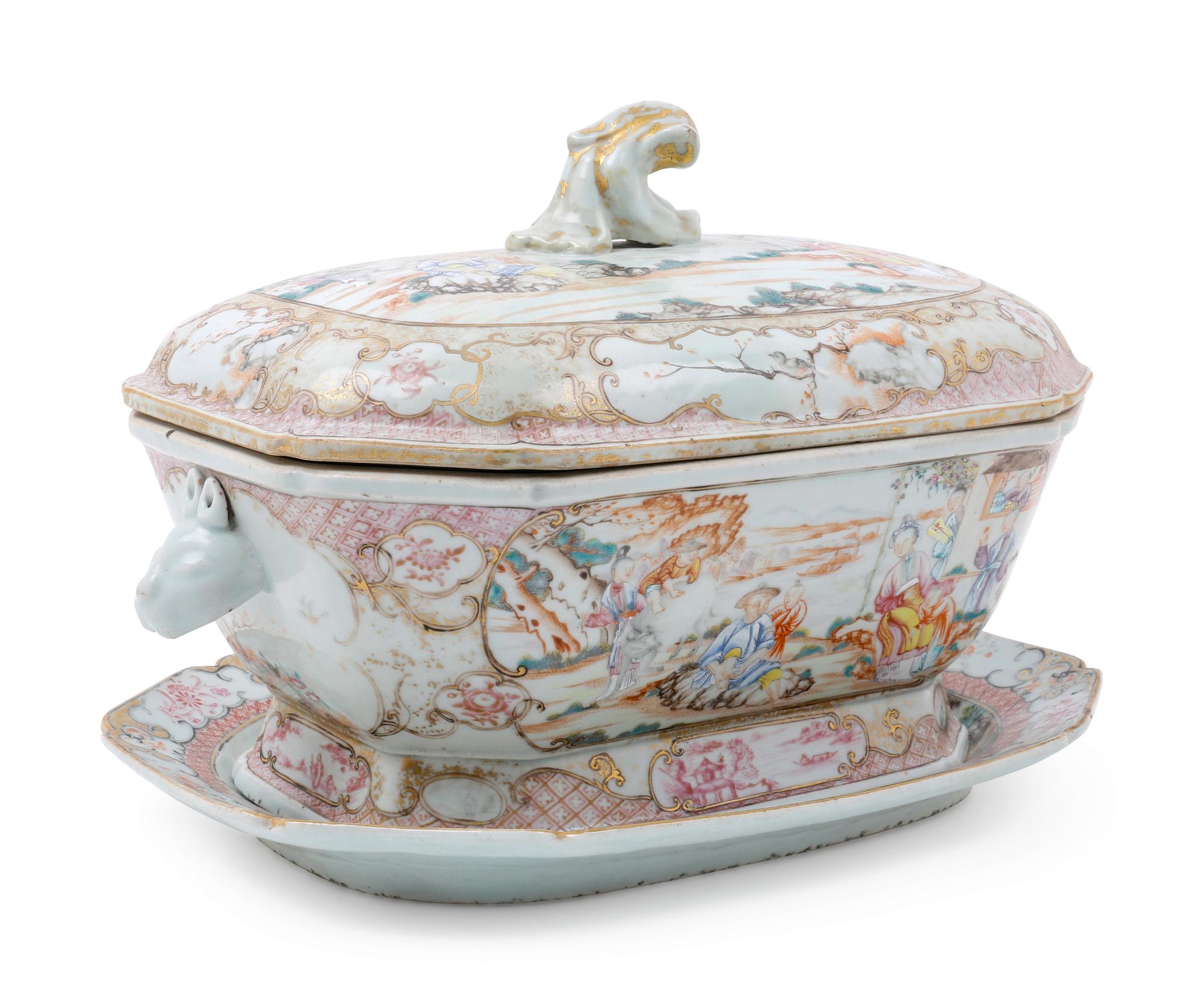 A Chinese Export Famille Rose Porcelain Covered Tureen and Underplate