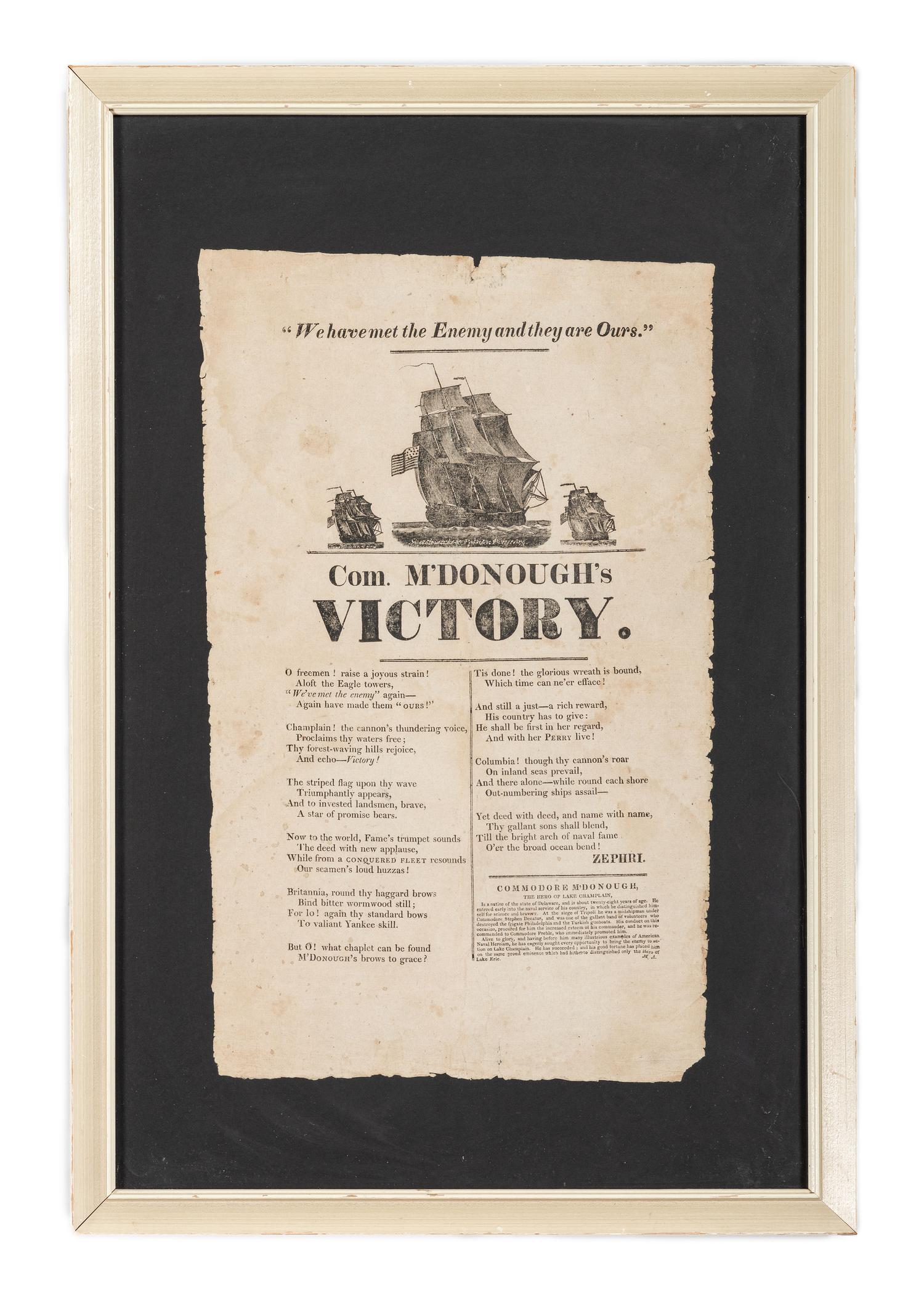 [WAR OF 1812]. " We have met the Enemy and they are Ours." Com. M'Donough's Victory. N.p.: N.p., ca 1814.