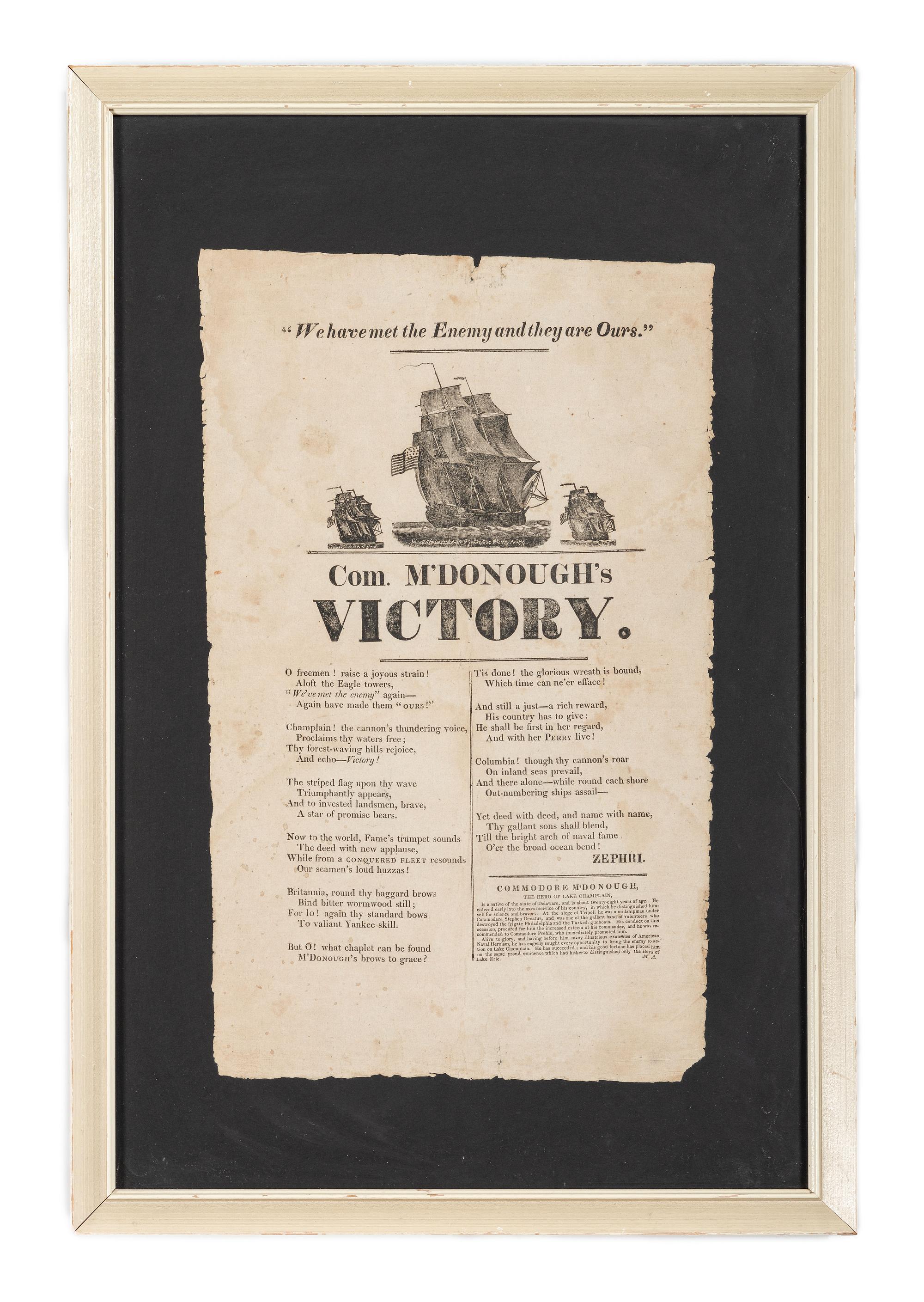 [WAR OF 1812]. " We have met the Enemy and they are Ours." Com. M'Donough's Victory. N.p.: N.p., ca 1814.