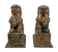 A Pair of Carved Wood Fu Lions