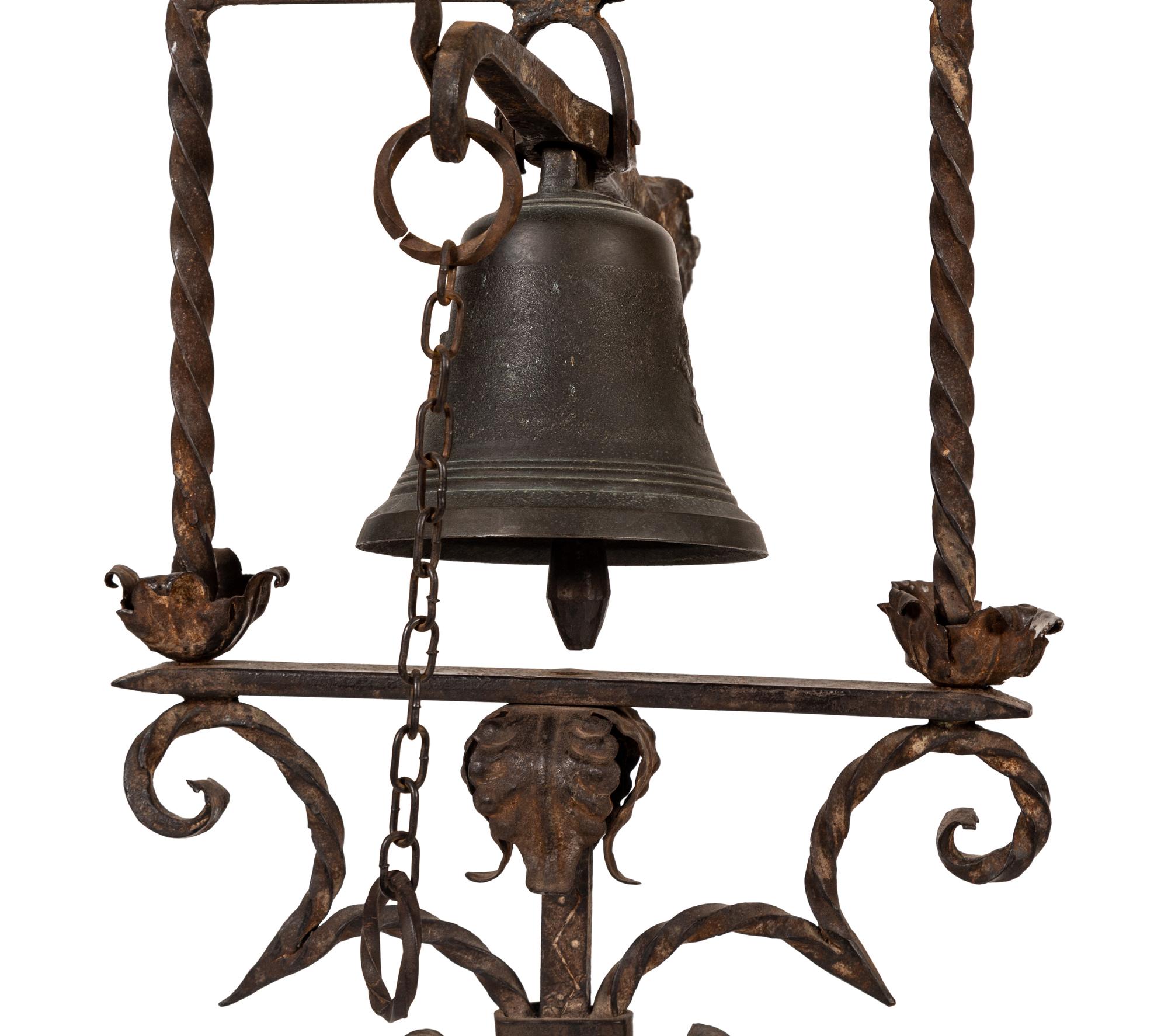 A Spanish Baroque Style Wrought Iron Torchère with Bell