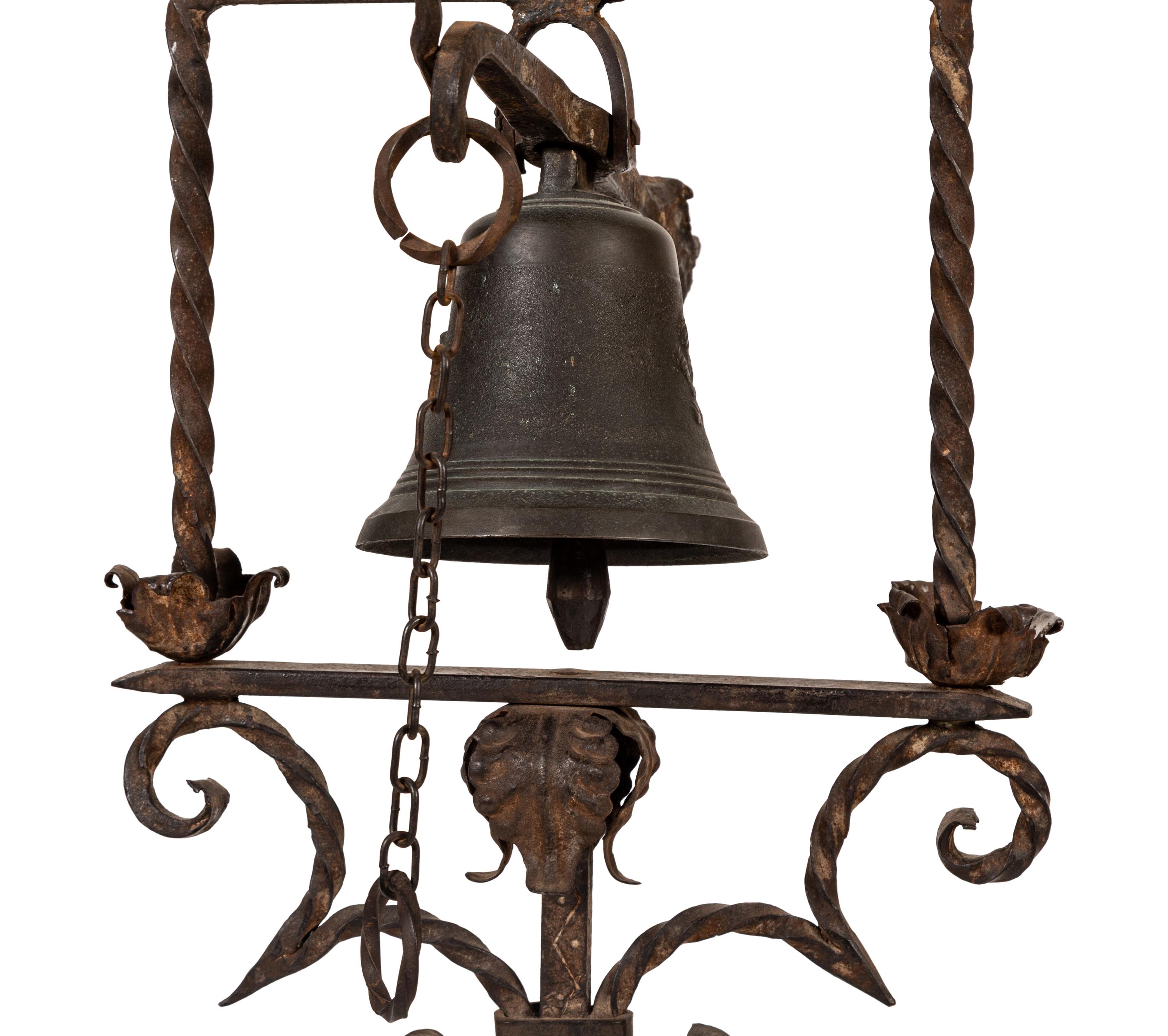 A Spanish Baroque Style Wrought Iron Torchère with Bell