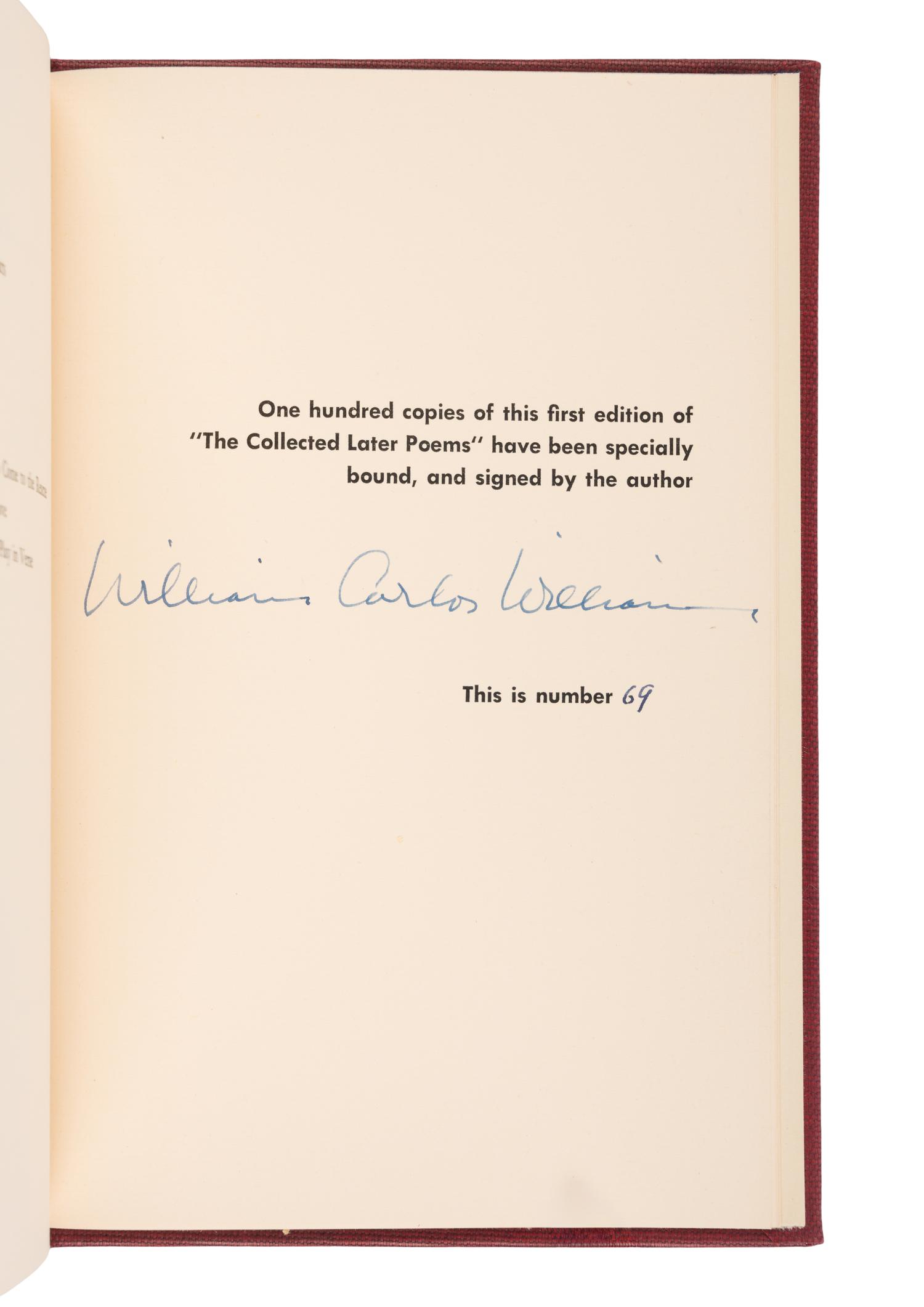 WILLIAMS, Williams Carlos (1883-1963). The Collected Later Poems . New York: New Directions Books, 1950.