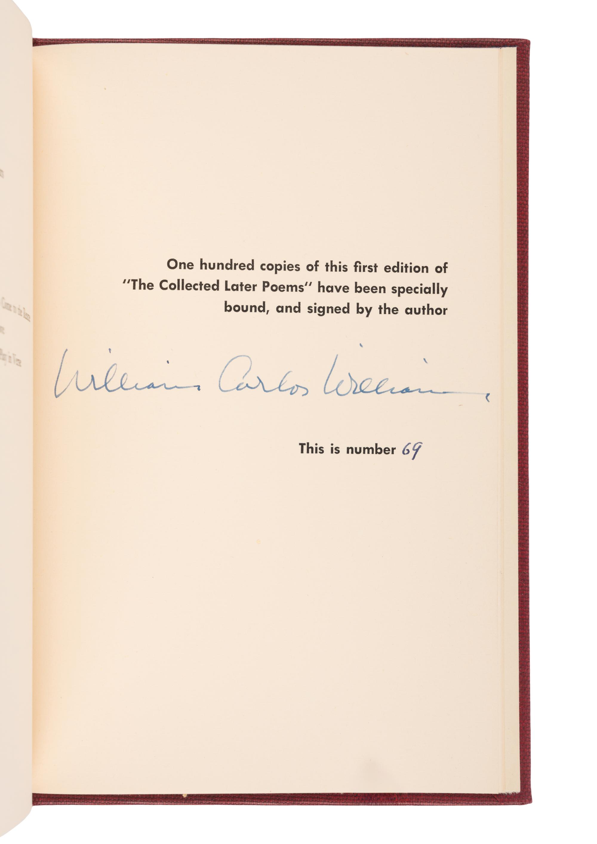 WILLIAMS, Williams Carlos (1883-1963). The Collected Later Poems . New York: New Directions Books, 1950.