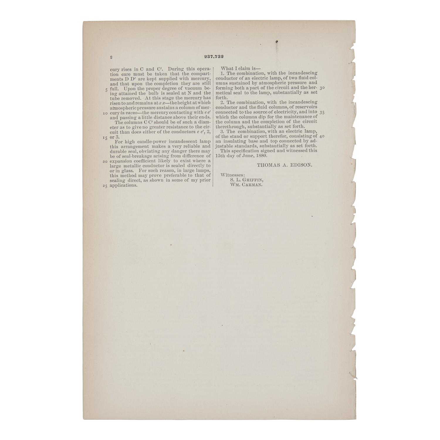 [Science & Technology] Thomas Edison's Laboratory Copy of a Patent for an Electric Light, 1881