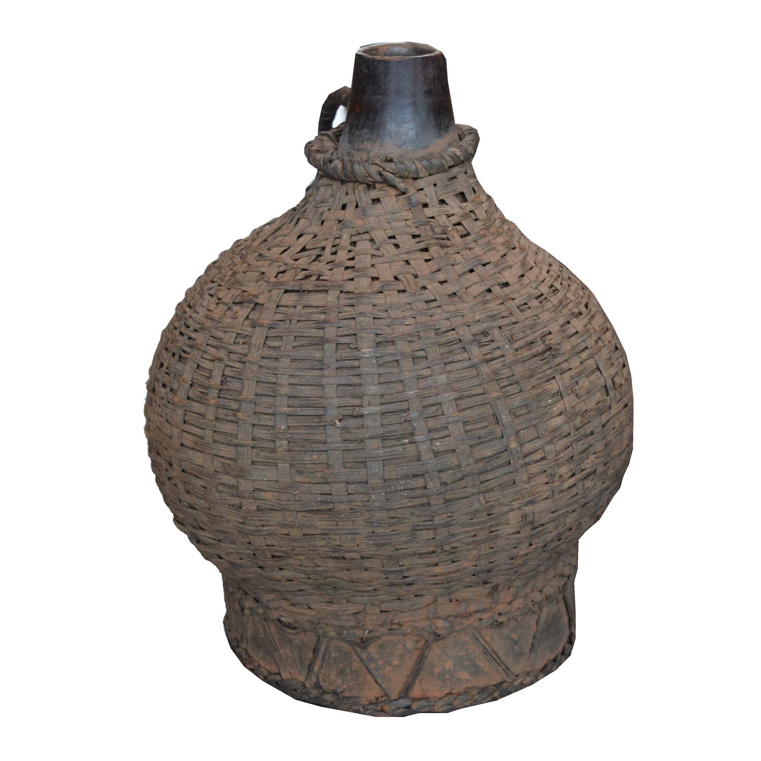 A Wood and Wicker Gourd Calabash 10" W x 10" D x 13" H — West Africa, 20th Century