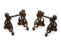 A Set of Continental Wrought Iron Fire Tools with a Pair of Tool Stands — 19TH CENTURY