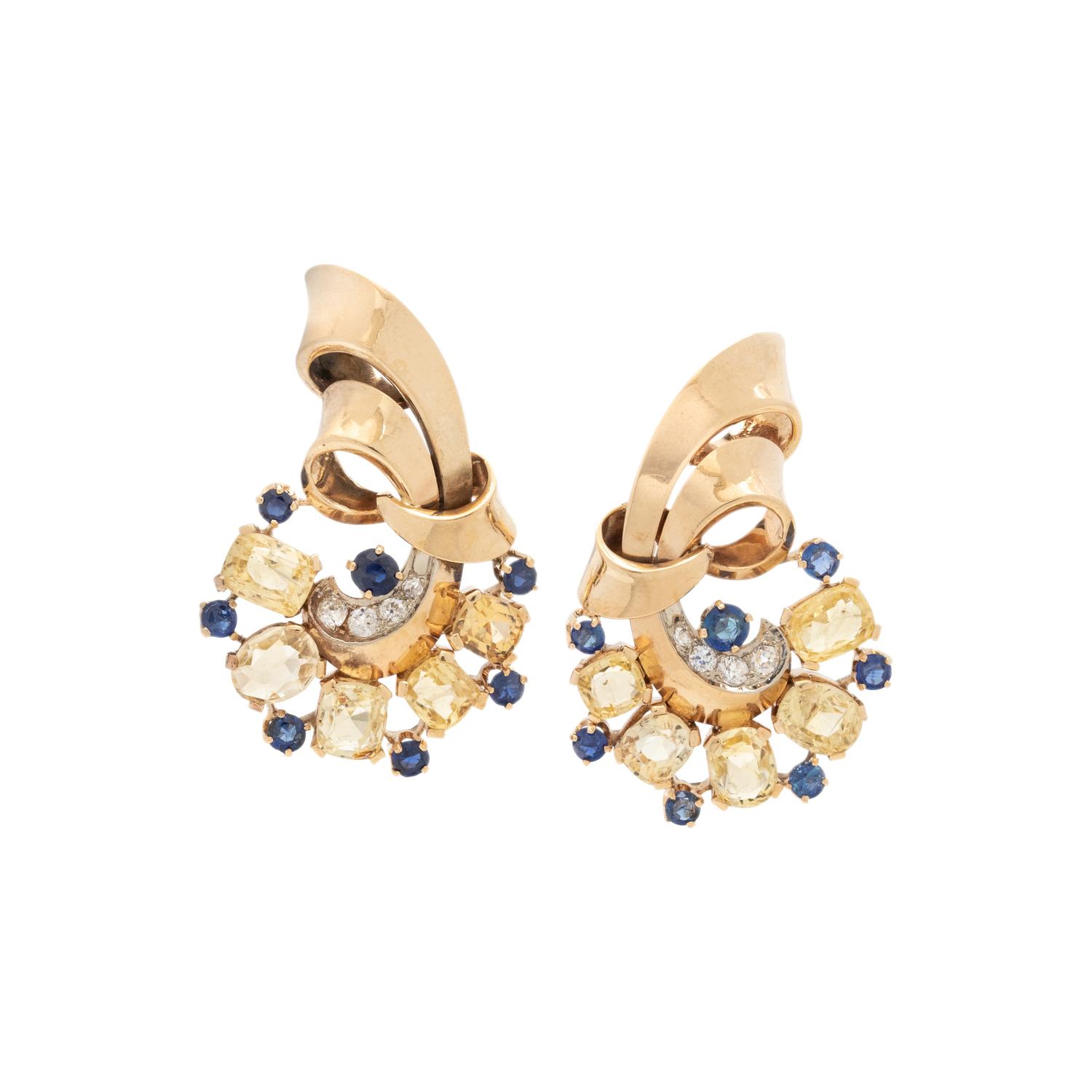 RETRO, SAPPHIRE AND DIAMOND EARRINGS