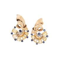 RETRO, SAPPHIRE AND DIAMOND EARRINGS