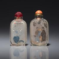Two Chinese Interior Decorated Glass Snuff Bottles, Ma Shaoxuan, Late 19th-Early 20th Century 晚清-民國 馬少宣玻璃内畫鼻烟壺兩支