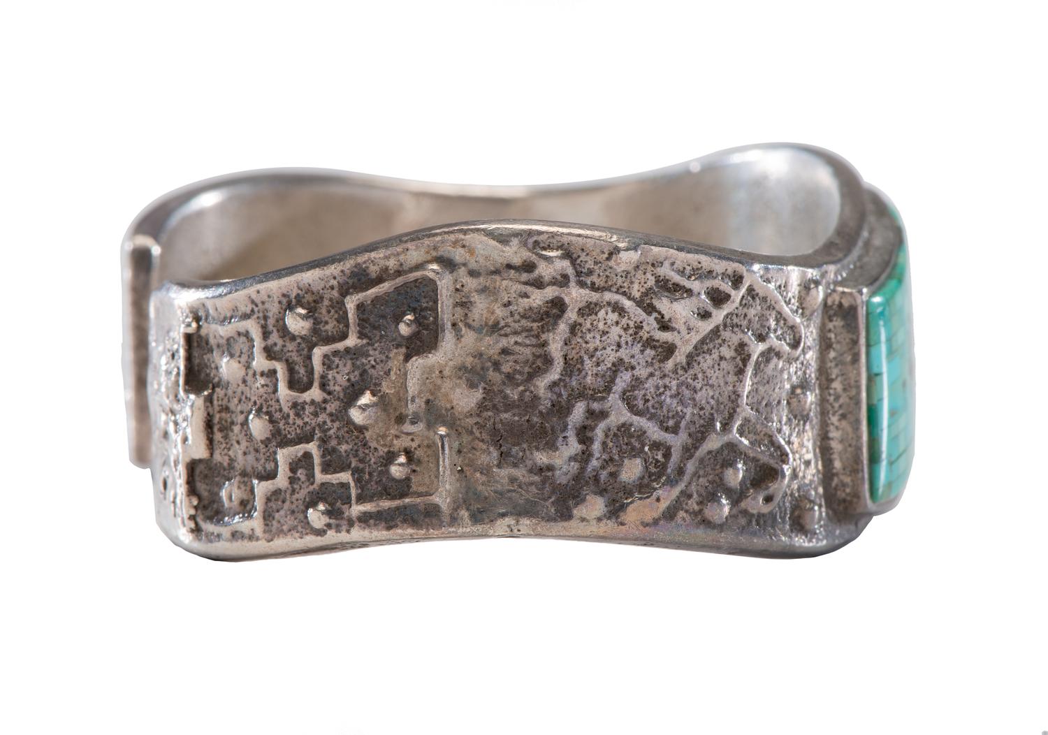 Sterling Silver Cuff Bracelet, with Micro Mosaic Inlay Lot is located and will ship from Denver, Colorado.