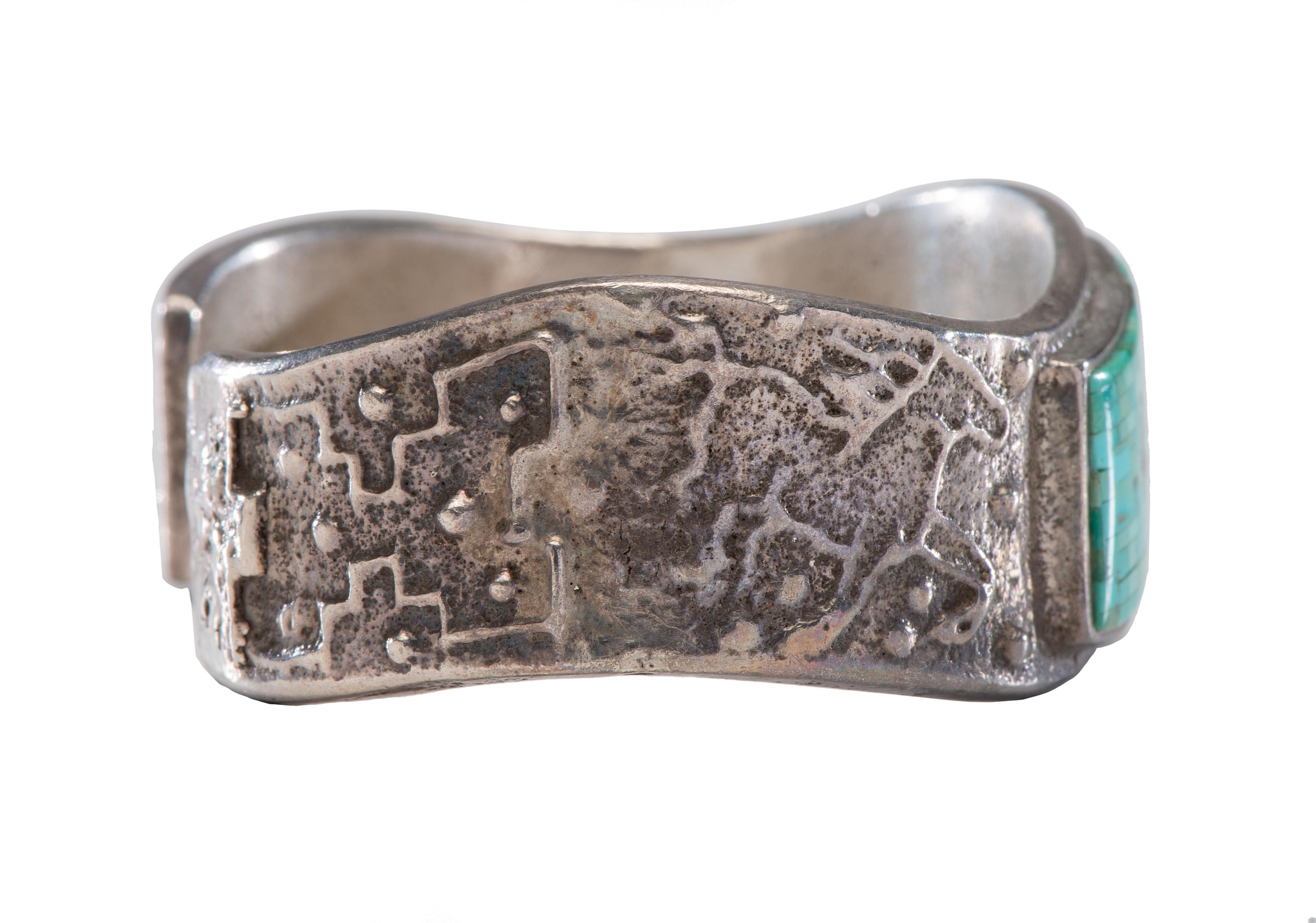 Sterling Silver Cuff Bracelet, with Micro Mosaic Inlay Lot is located and will ship from Denver, Colorado.