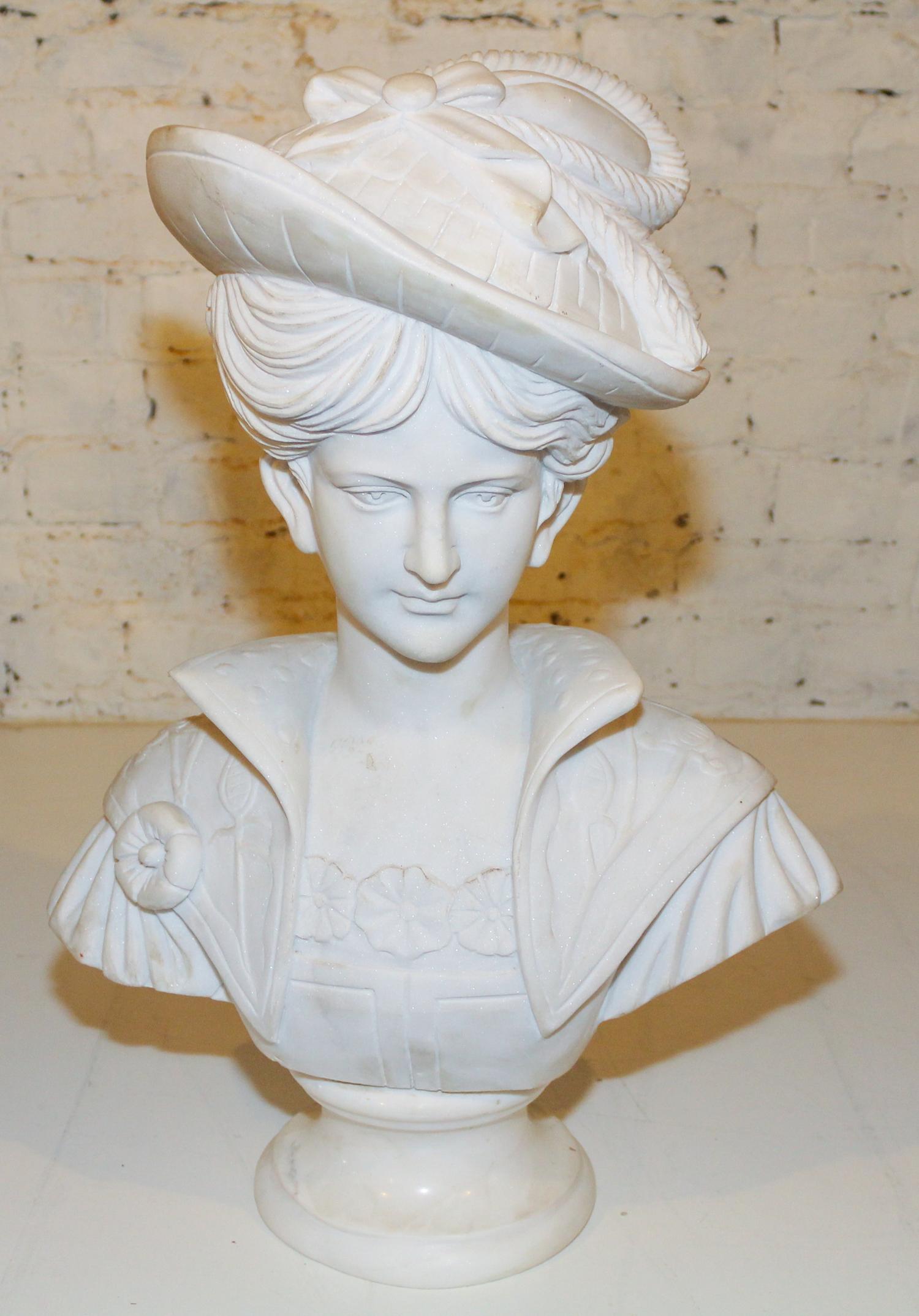 A Marble Bust Height 22 3/4 inches.