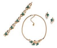 A Trifari Faux Emerald and Rhinestone Parure,