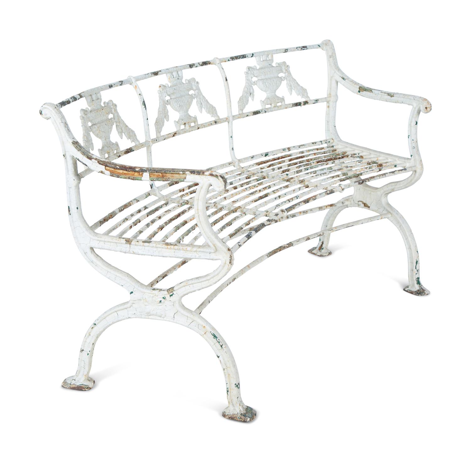 A White-Painted Iron Garden Bench