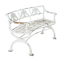 A White-Painted Iron Garden Bench