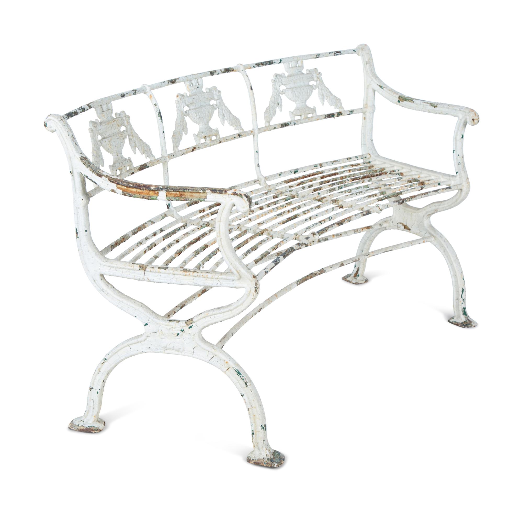 A White-Painted Iron Garden Bench