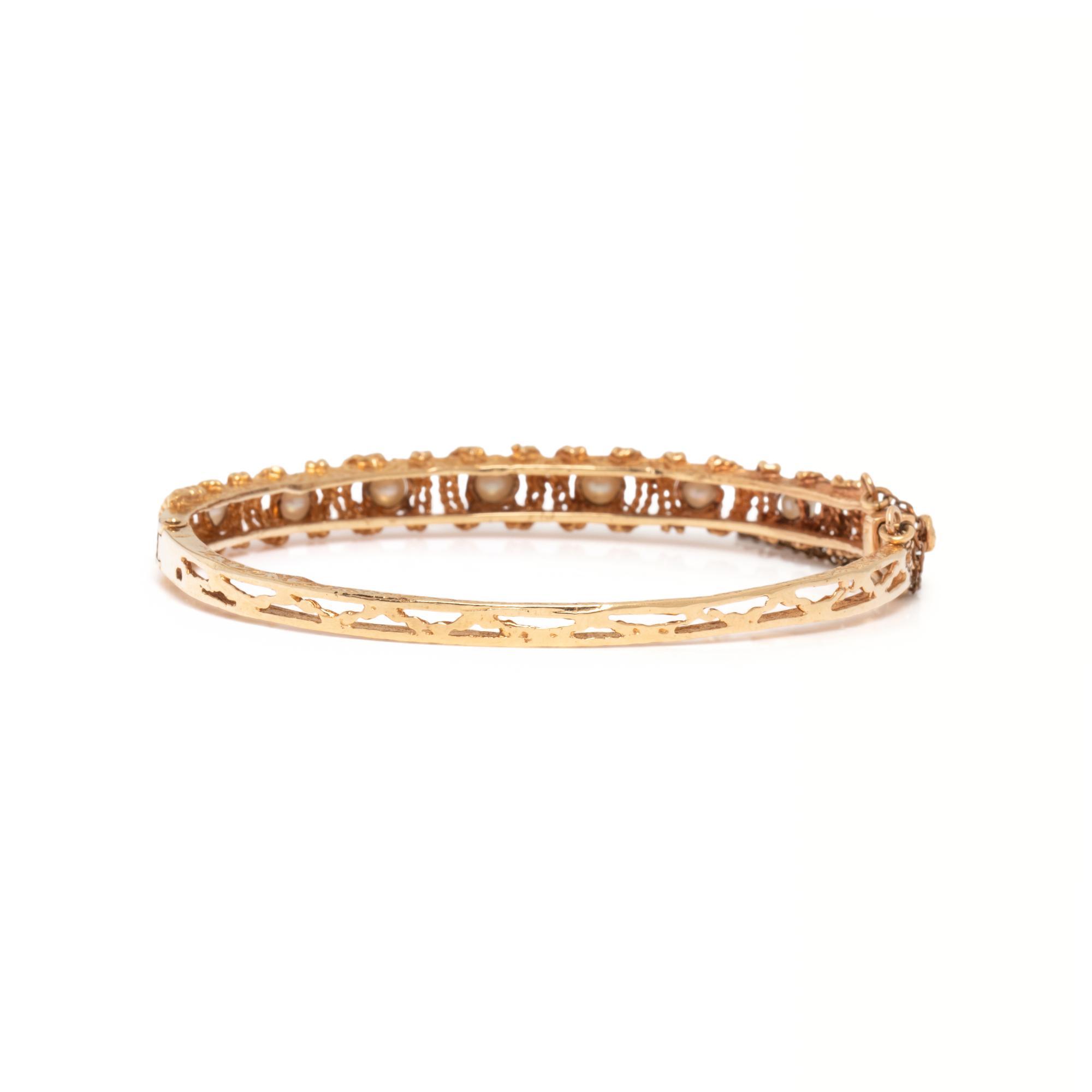 YELLOW GOLD AND CULTURED PEARL BANGLE BRACELET