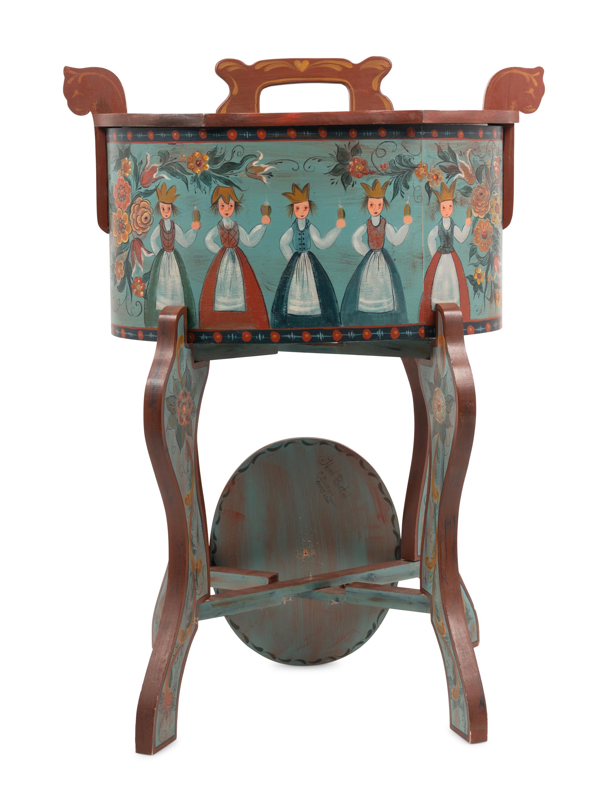 A Northern European Style Painted Box and Stand