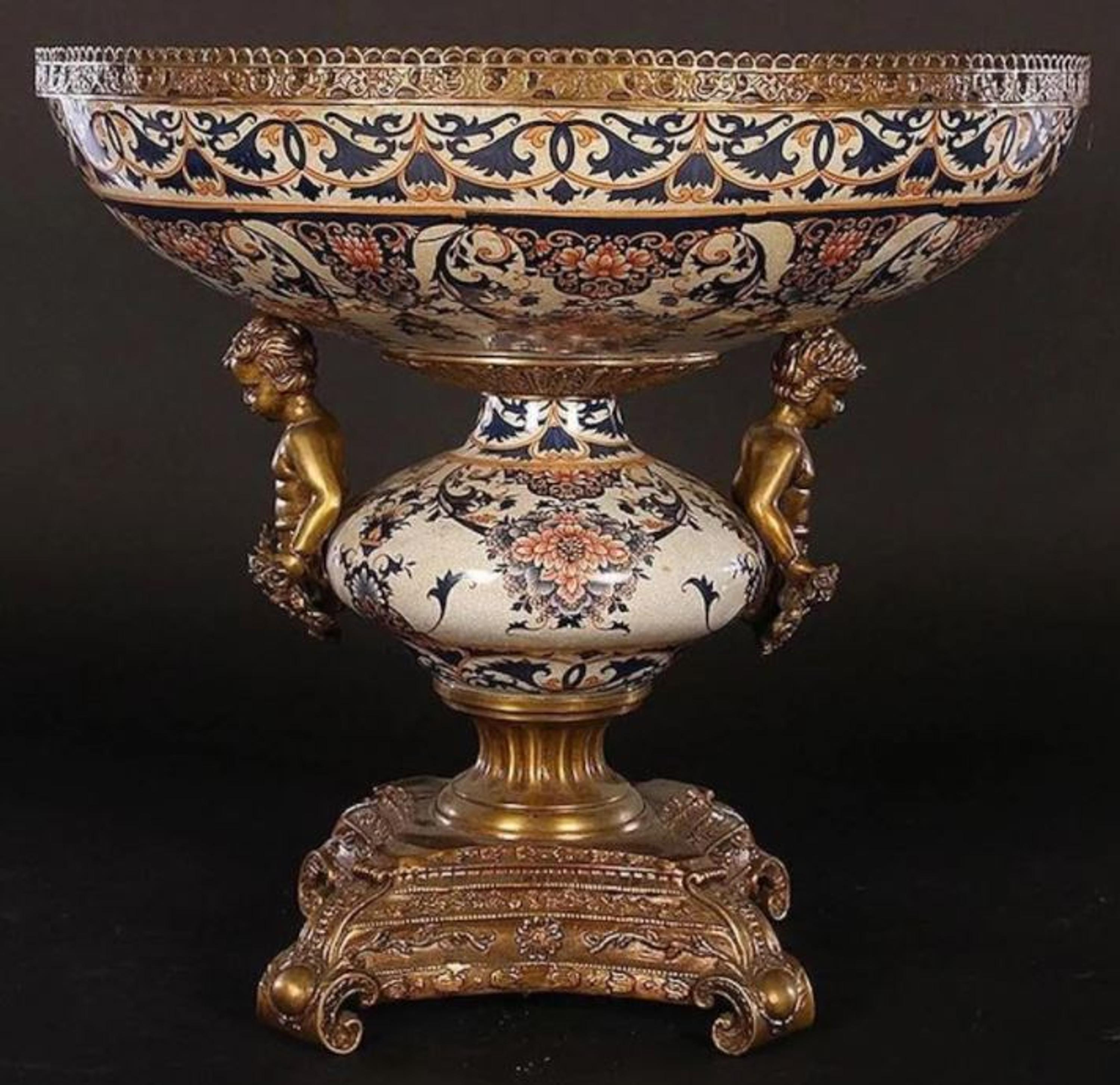 A Pair of Gilt Metal Mounted Faience Centerpieces — 20TH CENTURY