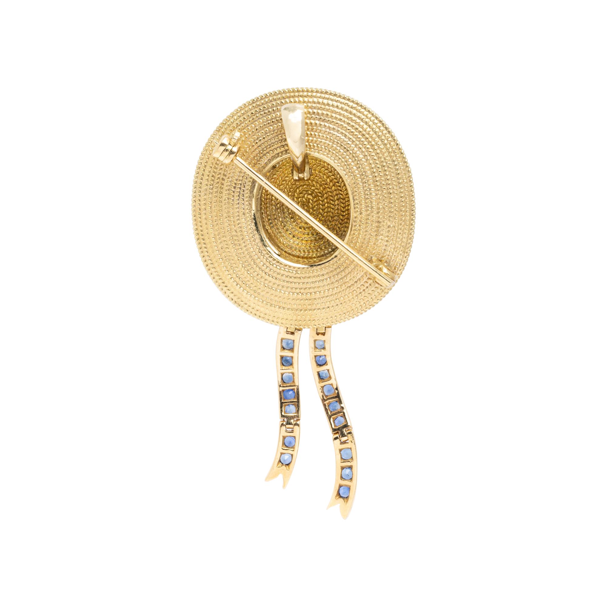 MISSIAGLIA, YELLOW GOLD AND SAPPHIRE HAT PENDANT/BROOCH