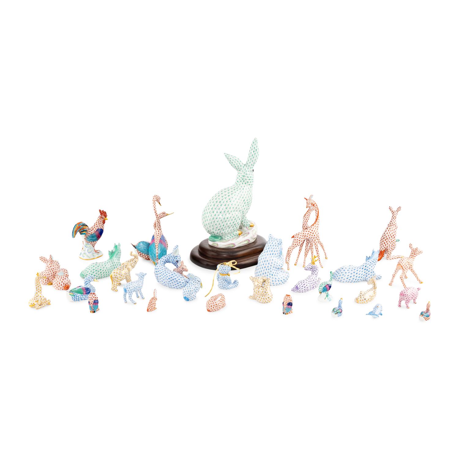 A Group of Twenty-Nine Herend Fishnet Animal Figures
