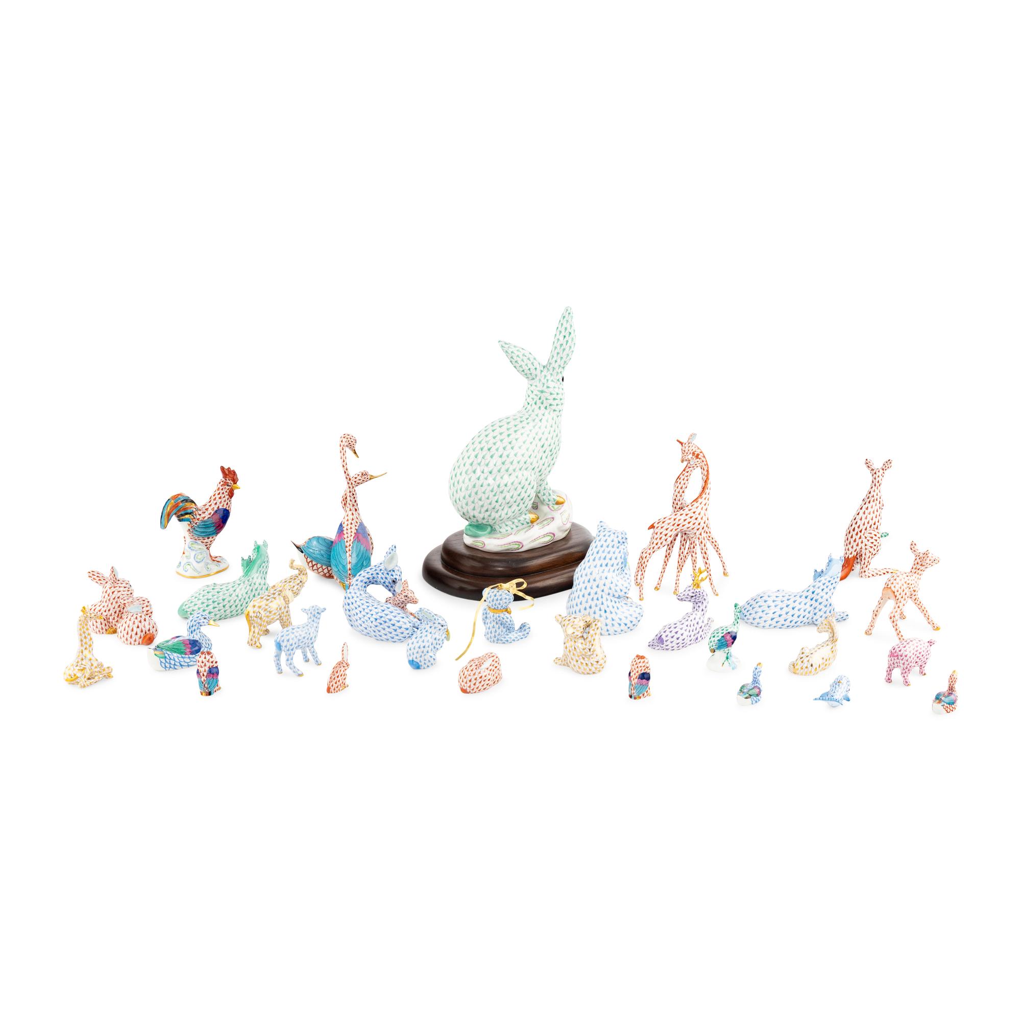 A Group of Twenty-Nine Herend Fishnet Animal Figures
