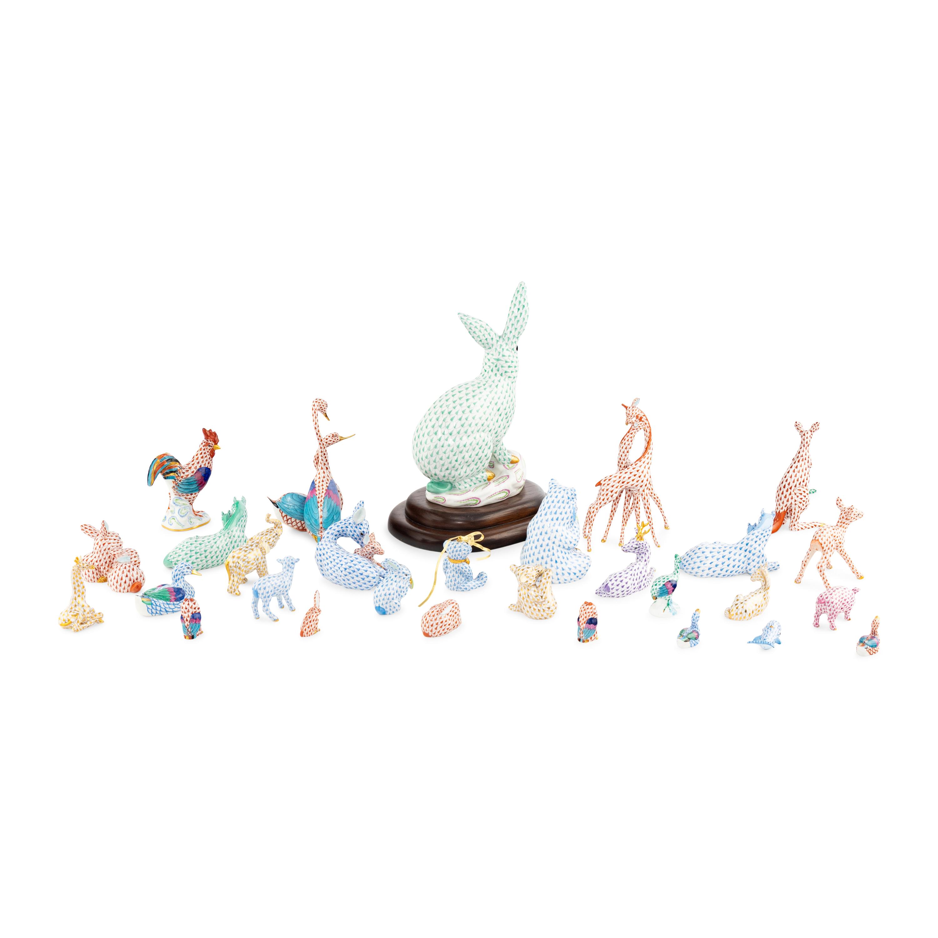 A Group of Twenty-Nine Herend Fishnet Animal Figures