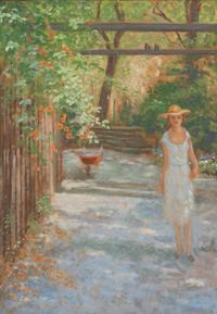 A Woman Strolling in a Garden
