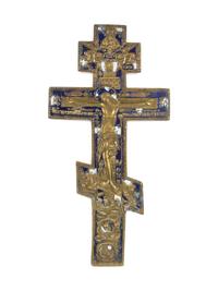Three Russian Enamel Decorated Bronze Crosses
