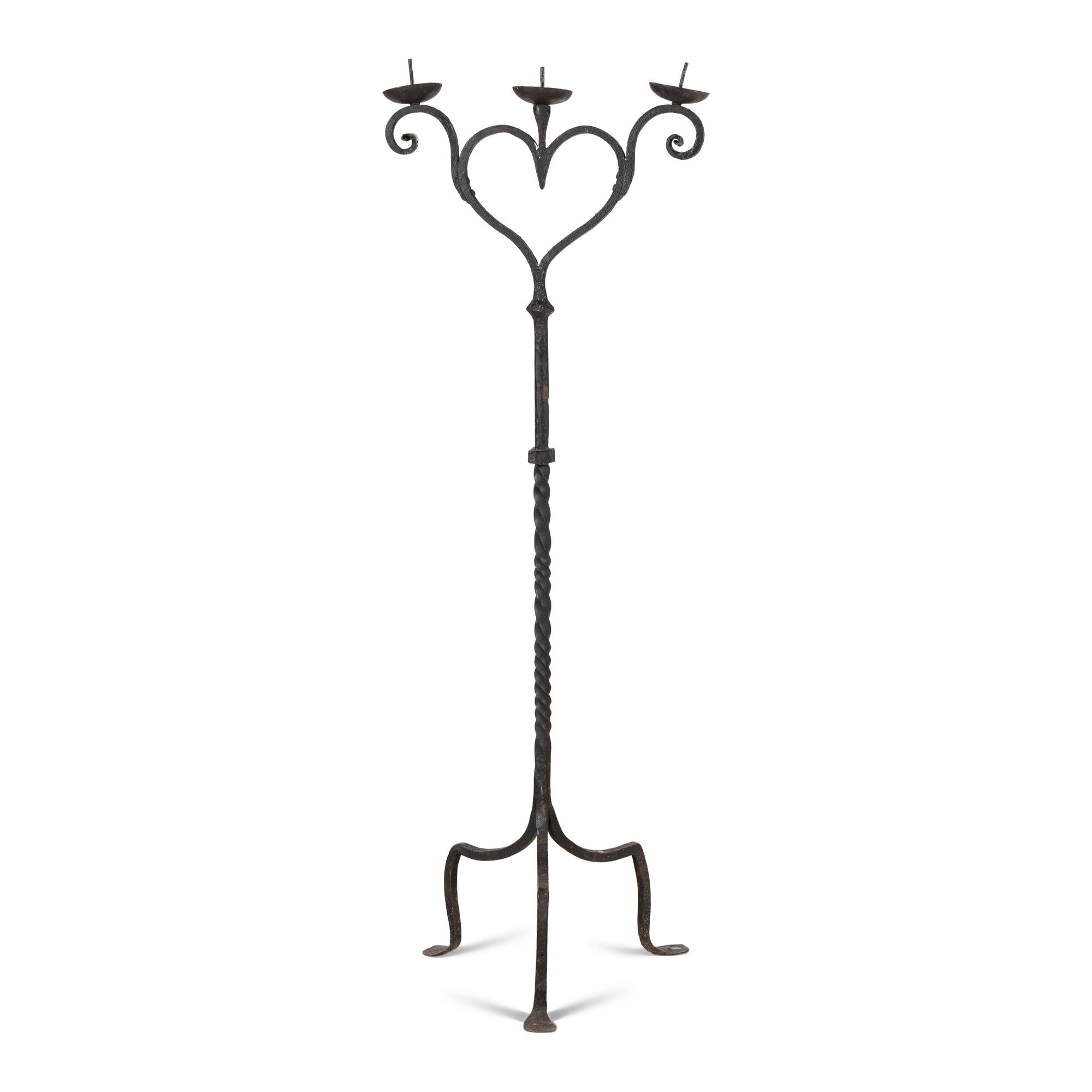 An Iron Three-Light Floor Candelabrum