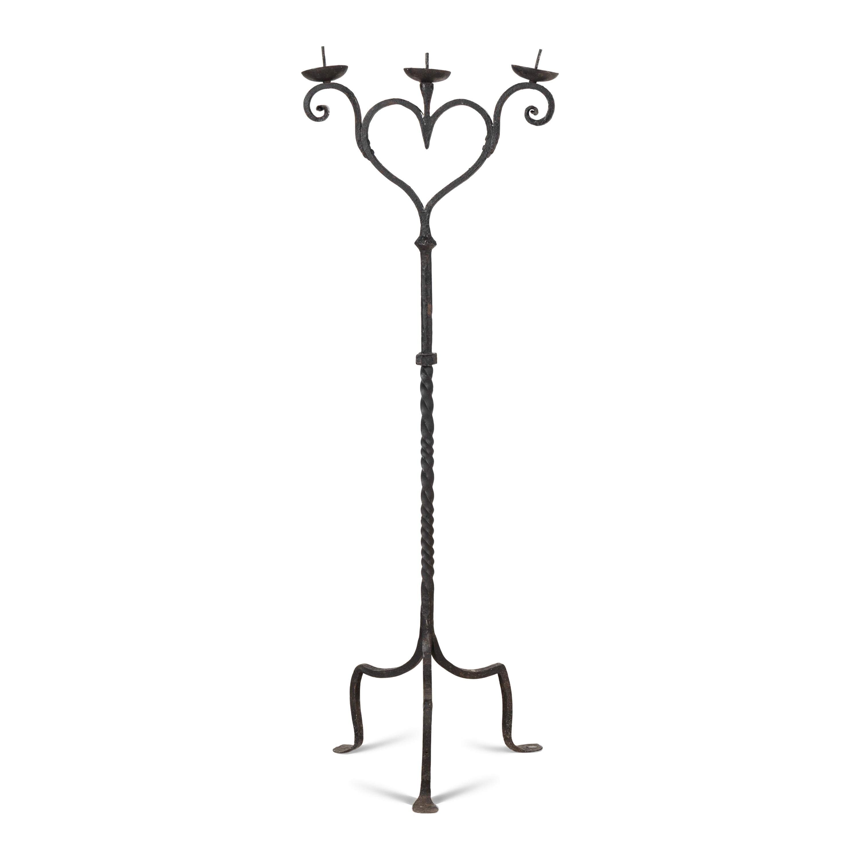 An Iron Three-Light Floor Candelabrum