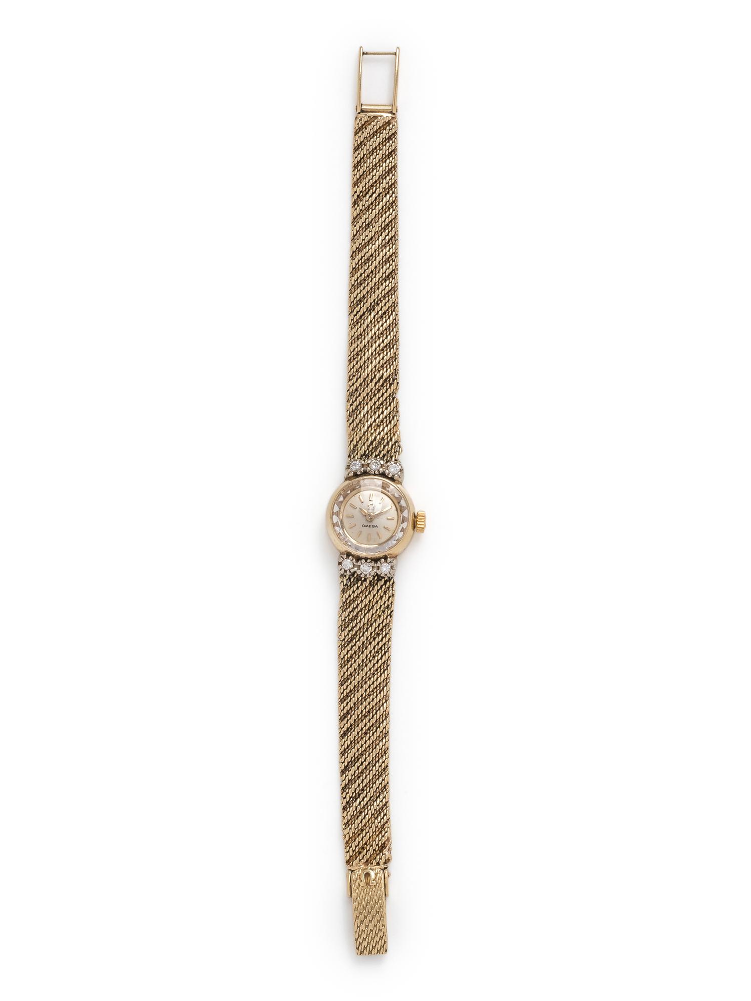 OMEGA, 14K YELLOW GOLD AND DIAMOND WRISTWATCH