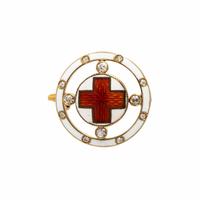 Fabergé, Antique, Yellow Gold, Enamel, and Diamond Cross Brooch