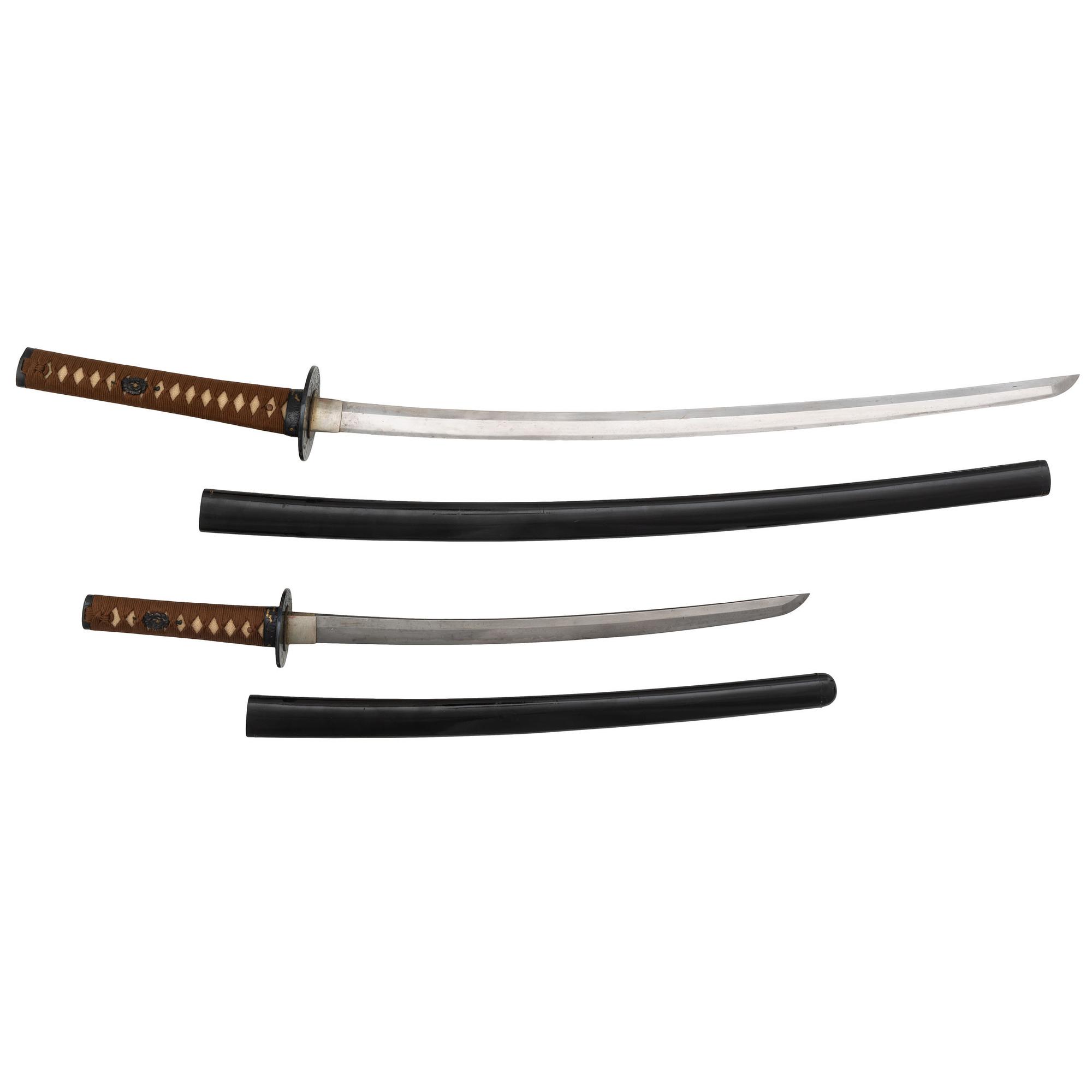Pair of Japanese Swords with Matching Koshirae Including: Katana and Late Muromachi-Period Wakizashi Attributed to "Katsumitsu"