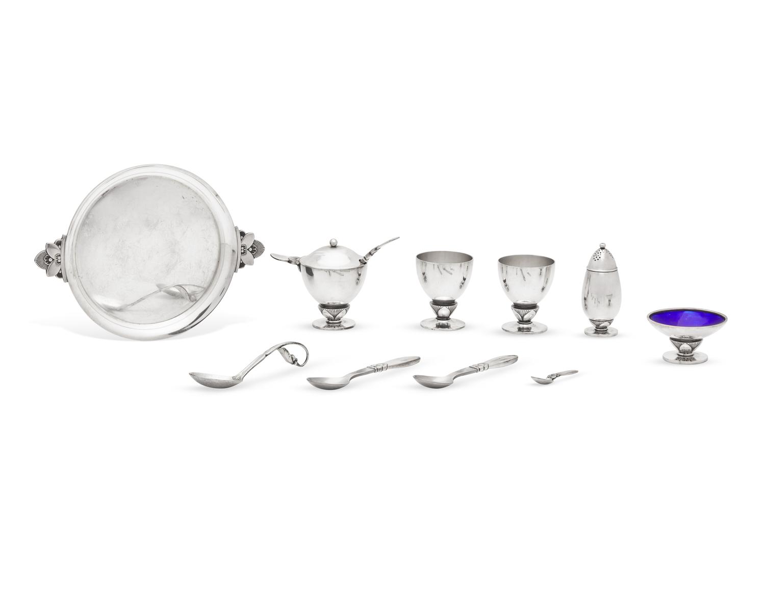 A Group of Georg Jensen Silver Cactus Table Articles