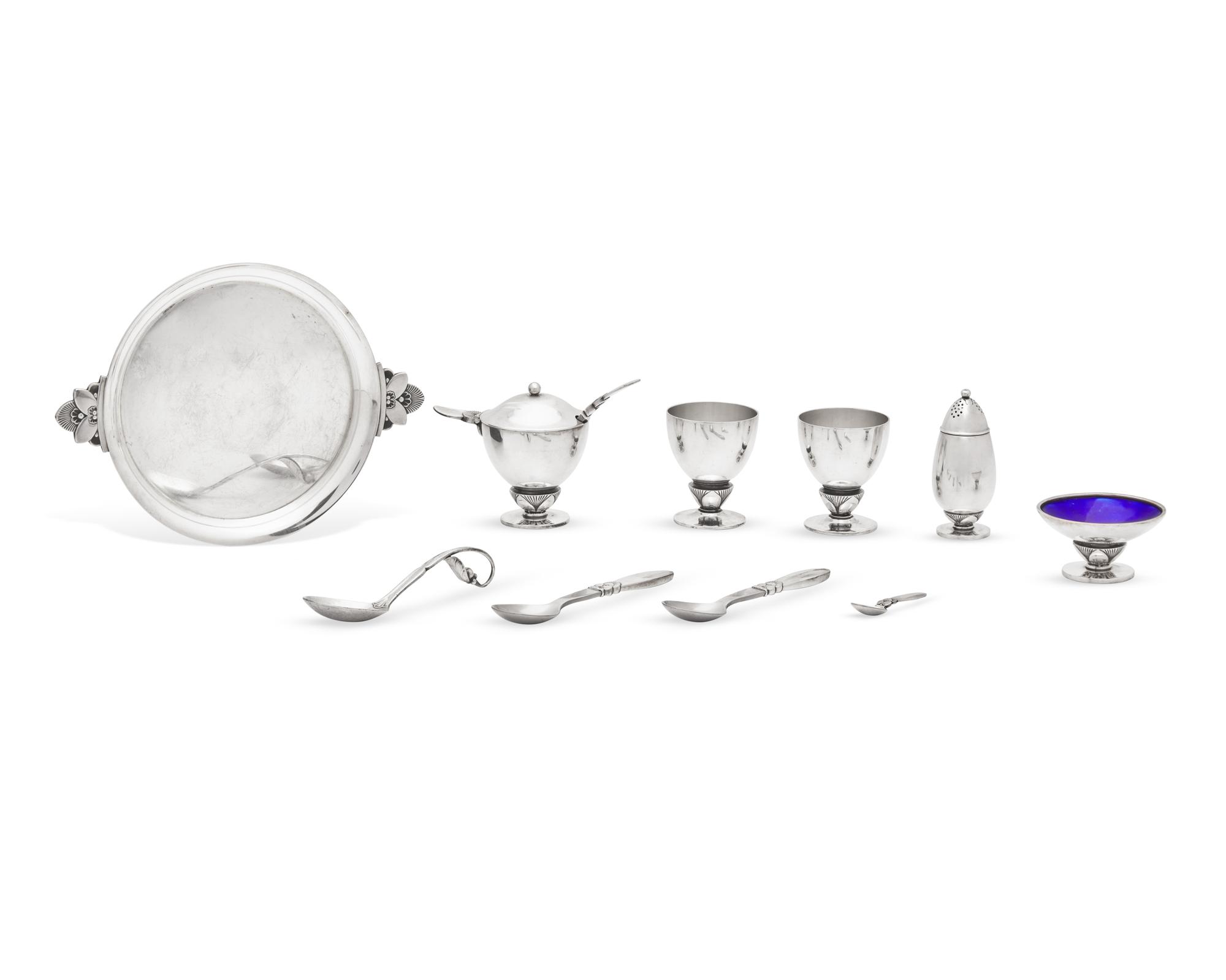A Group of Georg Jensen Silver Cactus Table Articles