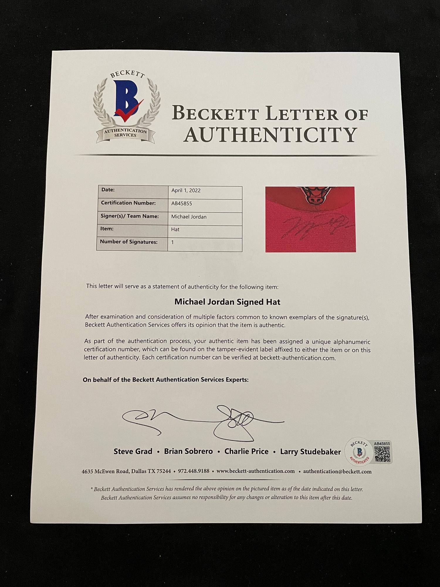 A Michael Jordan Signed Autograph Chicago Bulls Hat (Beckett Authentication Services Letter BAS Certified),